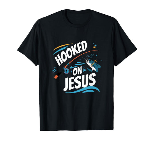 Hooked on Jesus Fishing Christian Religious God T-Shirt
