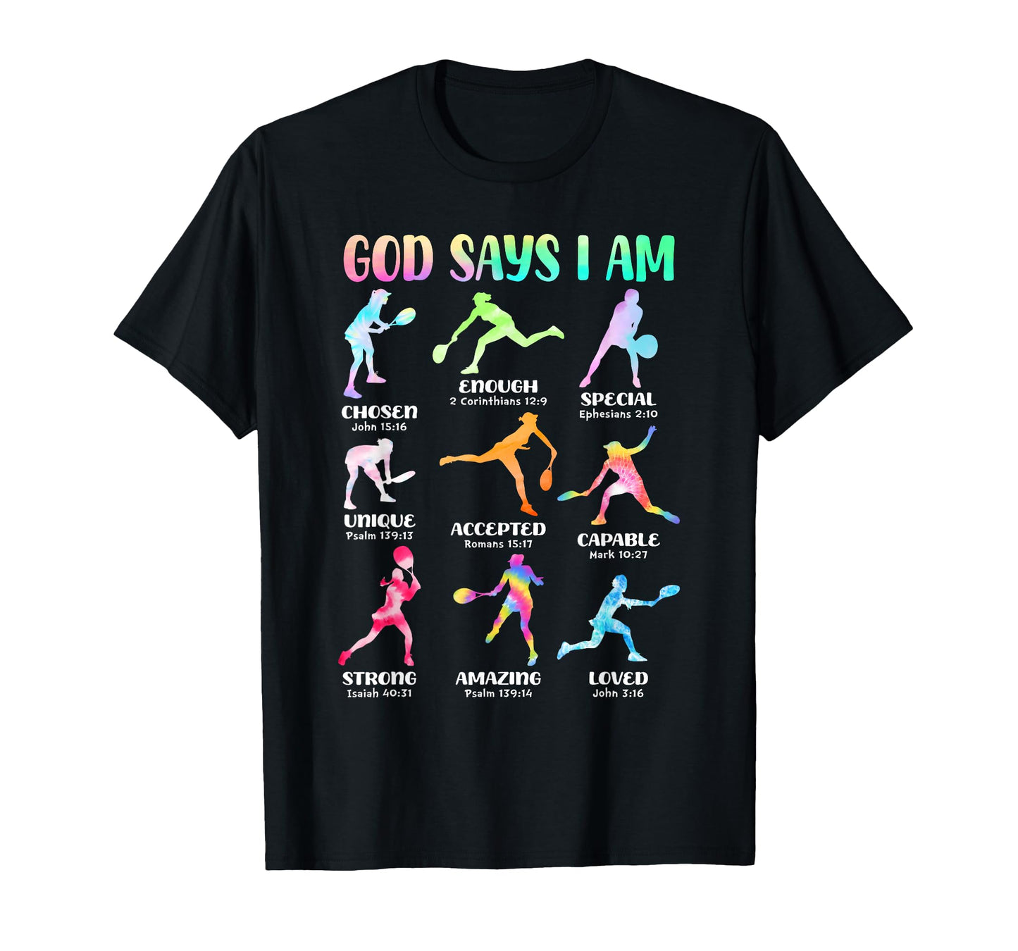 God Says I Am Christian Girls Teens Kids Tennis Tie Dye T-Shirt