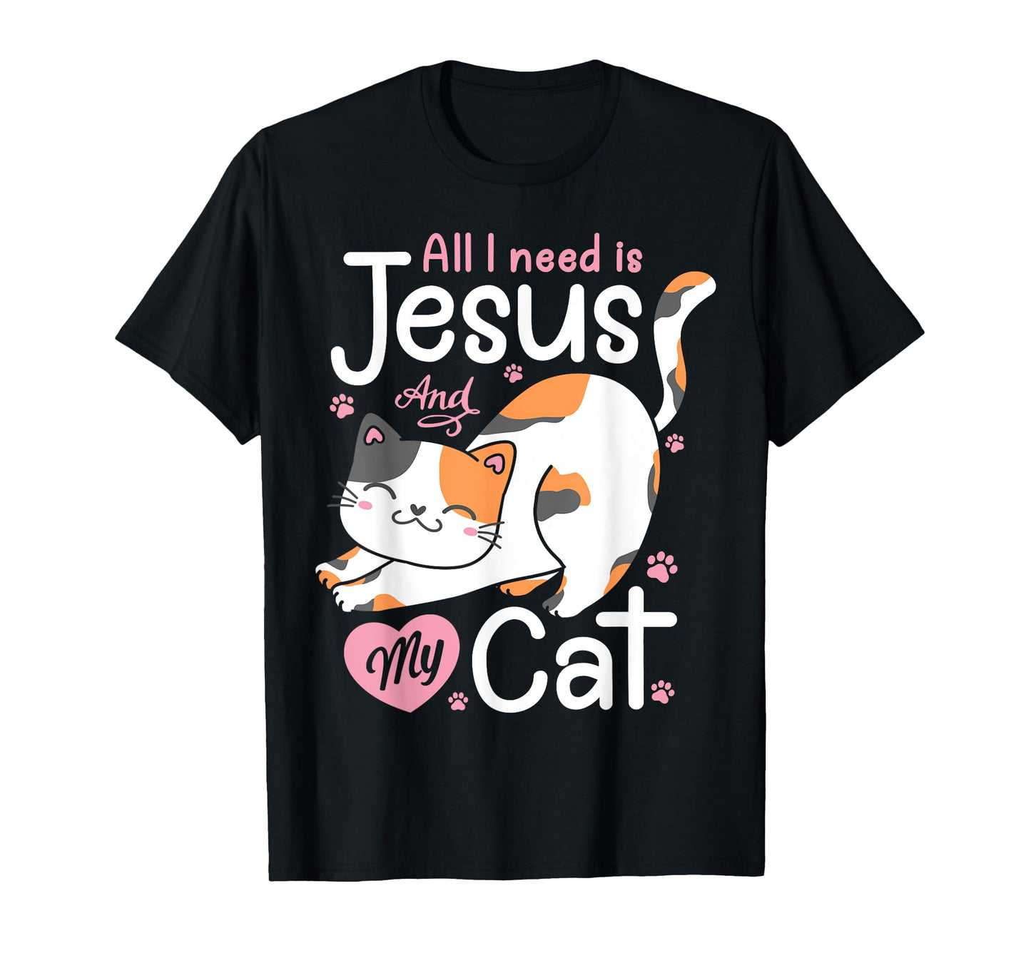 Feline Pawsitive Cat Co All I Need Is Jesus And My Cat Lover Christian Women Girls T-Shirt