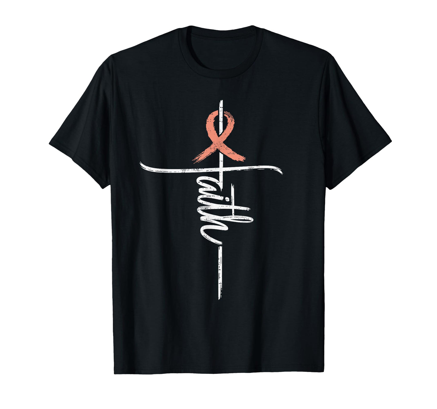 Faith Uterine Cancer Awareness Christian Ribbon Peach Cross T-Shirt