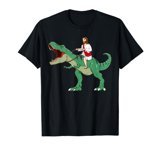 Funny Parody Jesus Riding Dinosaur Meme Dino Lover Believer T-Shirt
