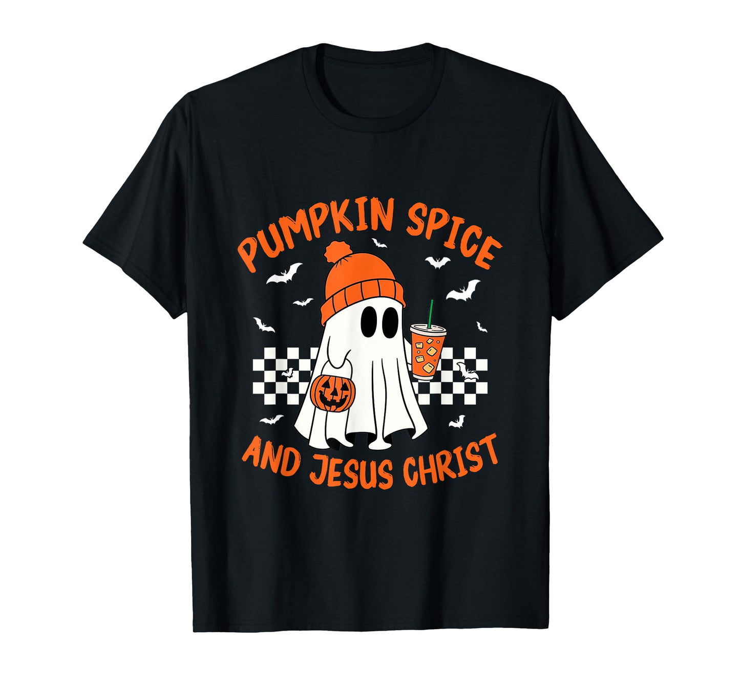 Pumpkin Spice and Jesus Christ Funny Ghost Fall Christian T-Shirt