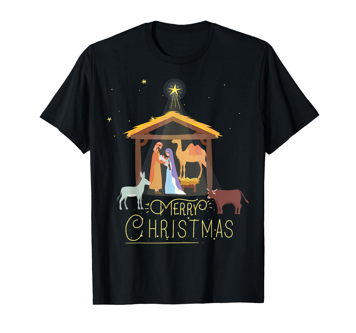 Merry Christmas - Nativity Scene North Star - Baby Jesus Short Sleeve T-Shirt