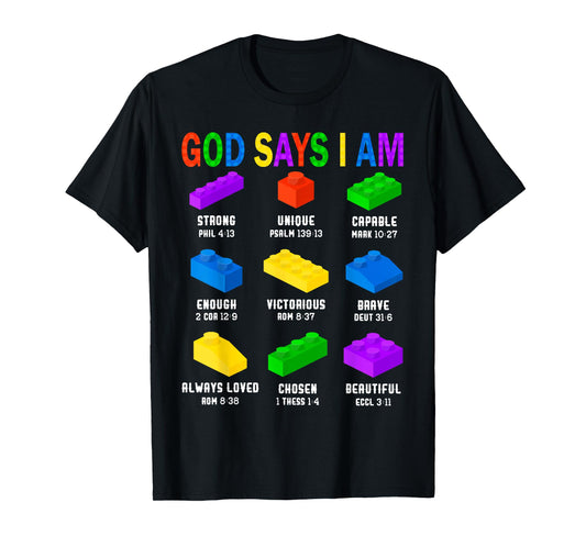God Says I Am Building Brick Builder Block Boys Christian T-Shirt