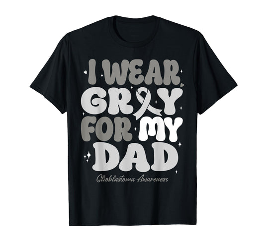 I Wear Gray For My Dad Glioblastoma Awareness Ribbon Retro T-Shirt