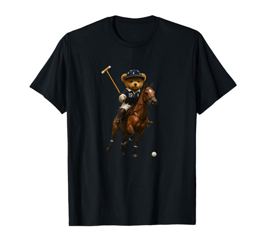 Cool Teddy Bear Playing Horse Polo Game Illustration Graphic T-Shirt