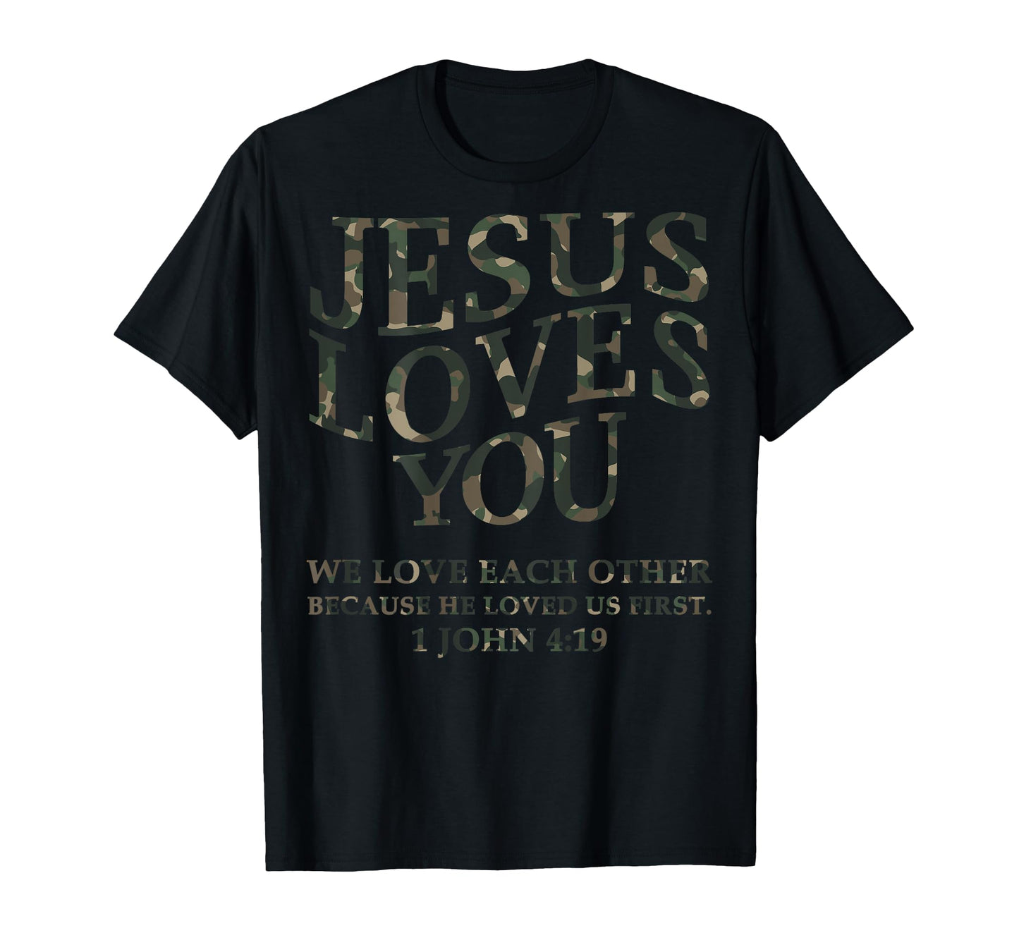Camo Jesus Loves You Me Christian Youth Men God Son Brother T-Shirt