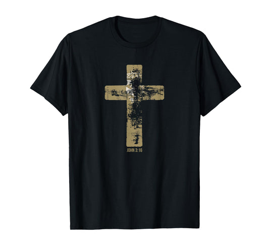 Image of Jesus Wearing Thorn Crown, Cross, John 3:16 T-Shirt