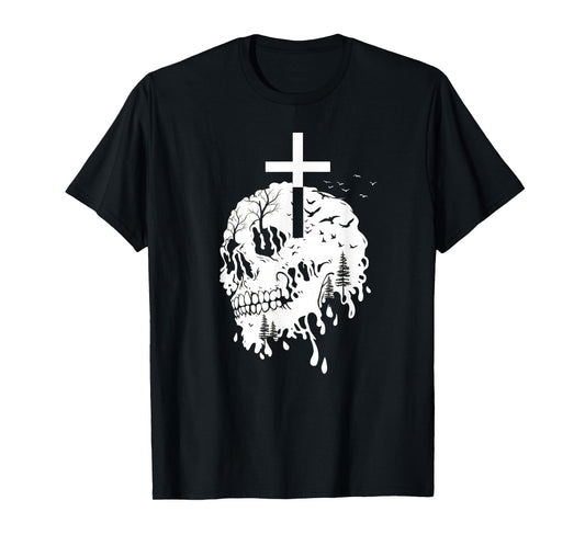 Religious Gothic Skull and Cross Vintage Faith Halloween T-Shirt