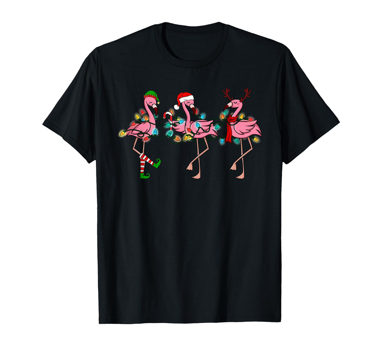 Christmas Lights Pink Flamingo Santa Hat Holiday Xmas T-Shirt