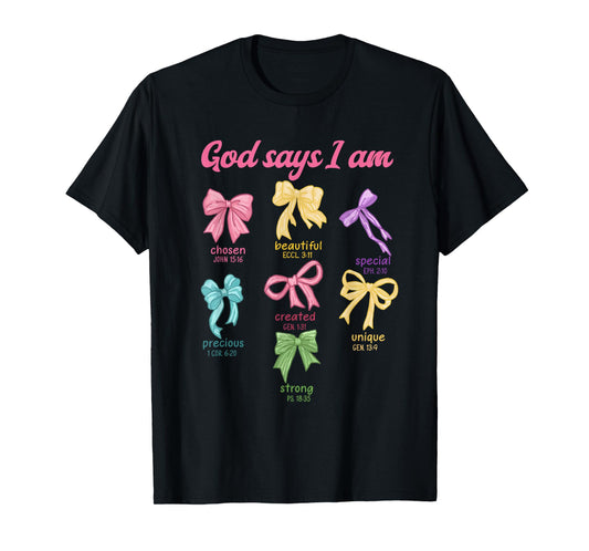 Retro Coquette Bow God Say I Am Christian Girls Teens Women T-Shirt
