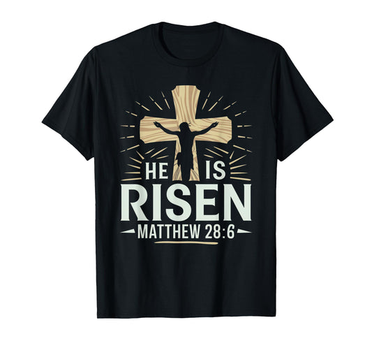 Easter Cross He Is Risen Jesus Christian Men Women Kid Youth T-Shirt