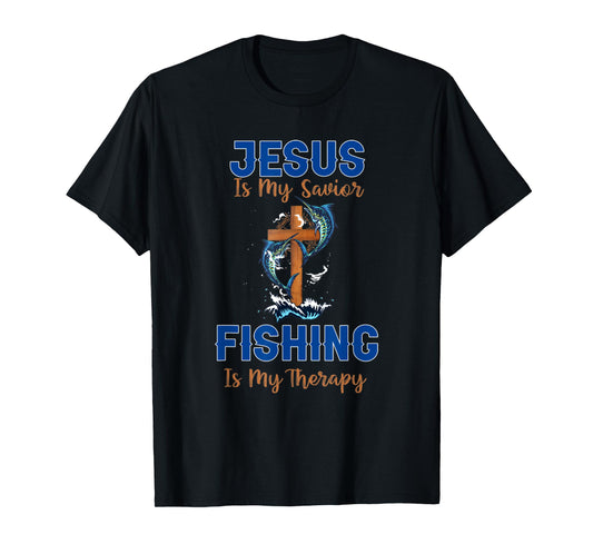 Vintage Jesus Is My Savior Fishing Is My Therapy T-Shirt
