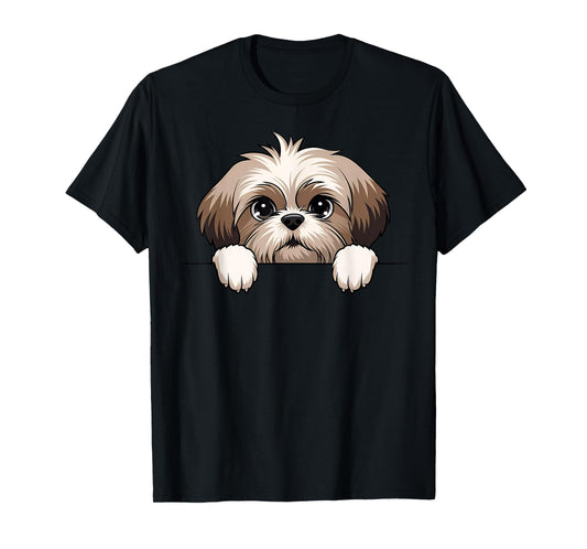 Cute Shih Tzu Peeking Puppy Funny Dog Lover Women Men Kids T-Shirt
