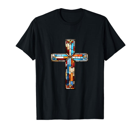 Christian Jesus Stained Glass Cross T-Shirt