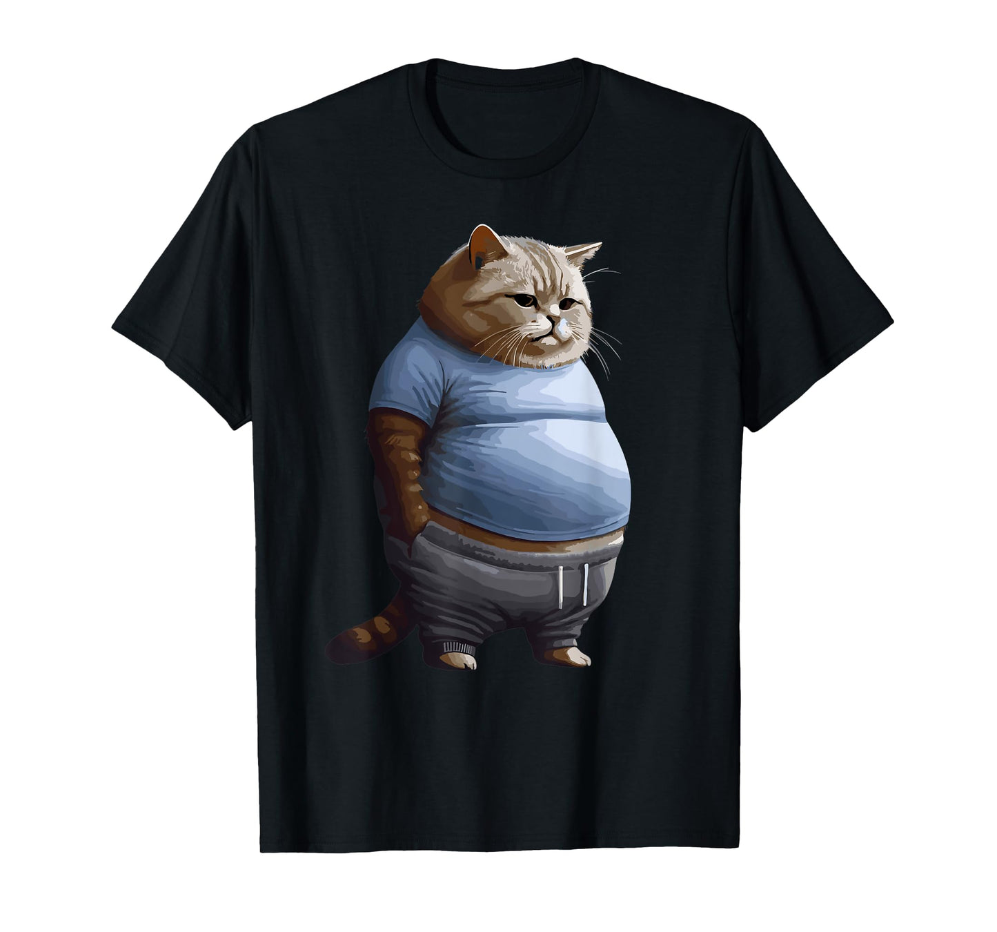 Funny Fat Sad Cat Art Design Fat Kitten Cat Lover Fat Cat T-Shirt