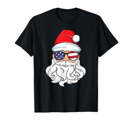 Santa Claus Patriotic USA Sunglasses Kids Christmas in July T-Shirt