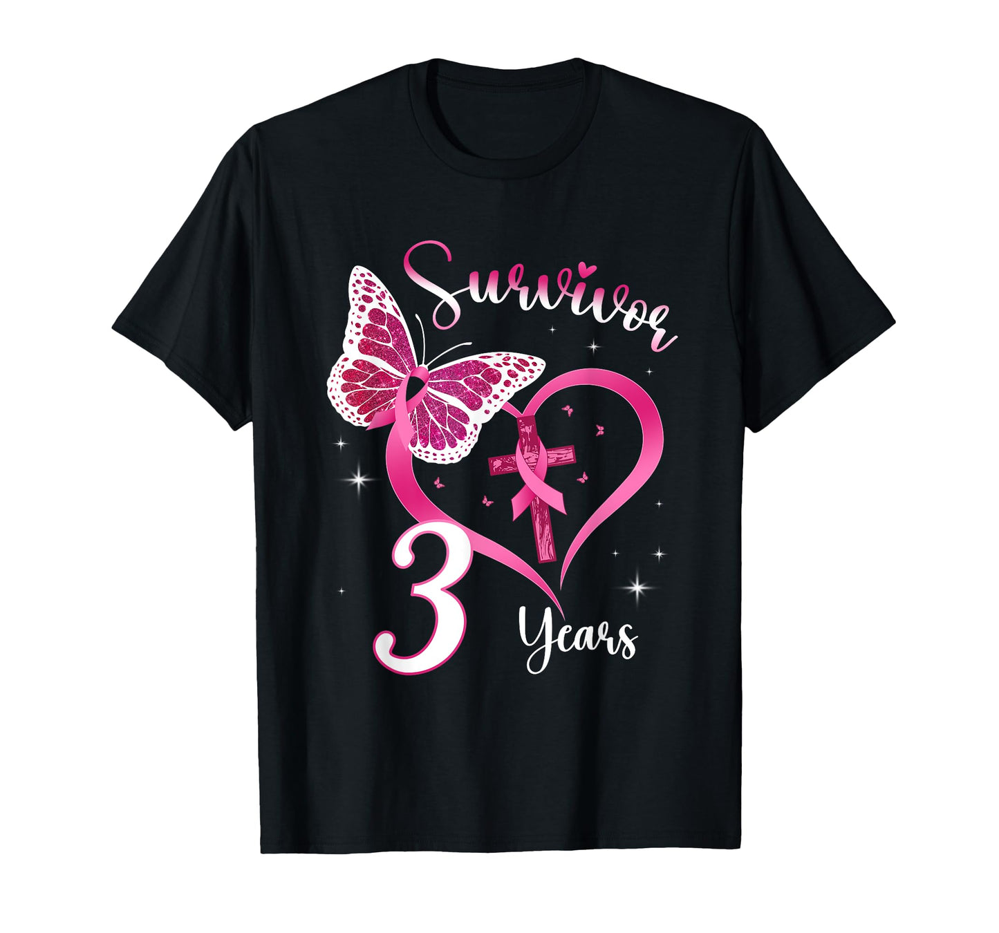 Breast Cancer Survivor Pink Ribbon Butterfly 3 Years Gift T-Shirt