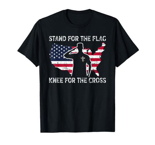 Stand for Flag Kneel for Cross Patriotic Faith Design T-Shirt