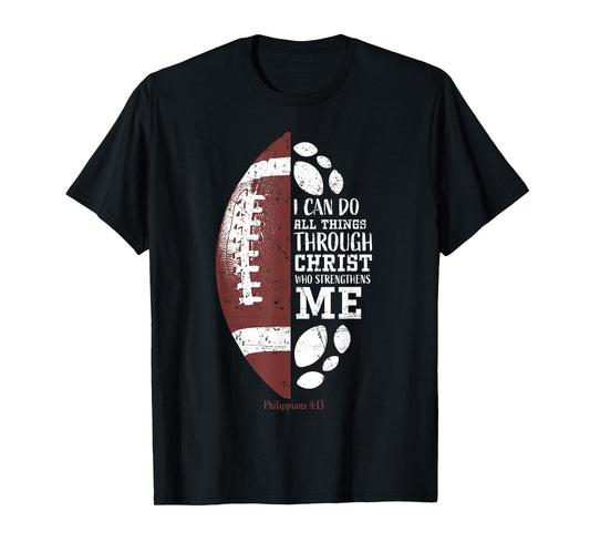 Christian Football Philippians 4:13 Religious Verse Faith T-Shirt