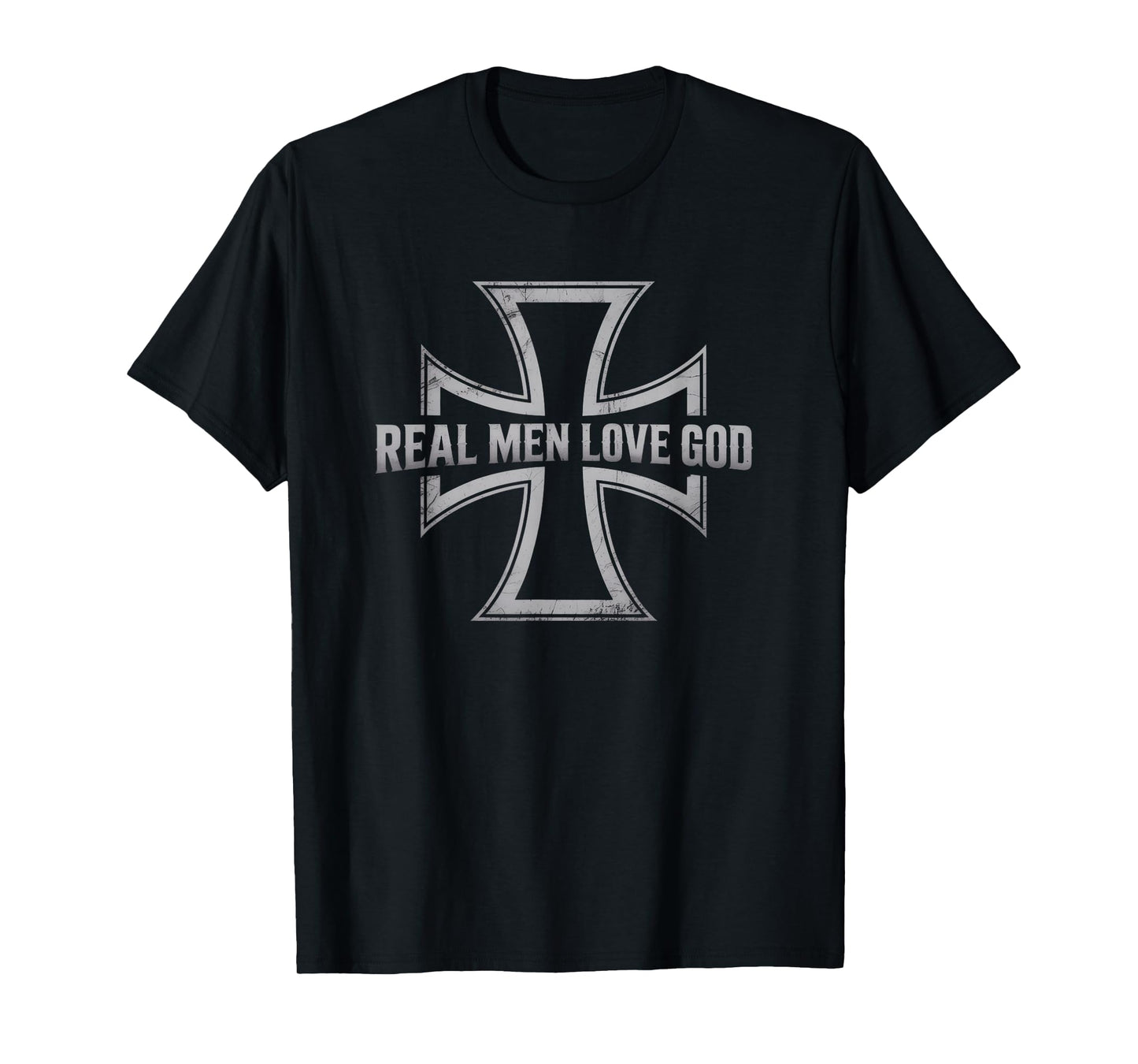 Real Men Love God Retro Christian Cross Design T-Shirt