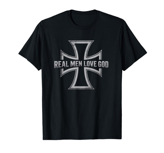 Real Men Love God Retro Christian Cross Design T-Shirt