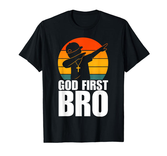 God First Bro Dabbing Boy Christian Retro Kids Boys Saying T-Shirt