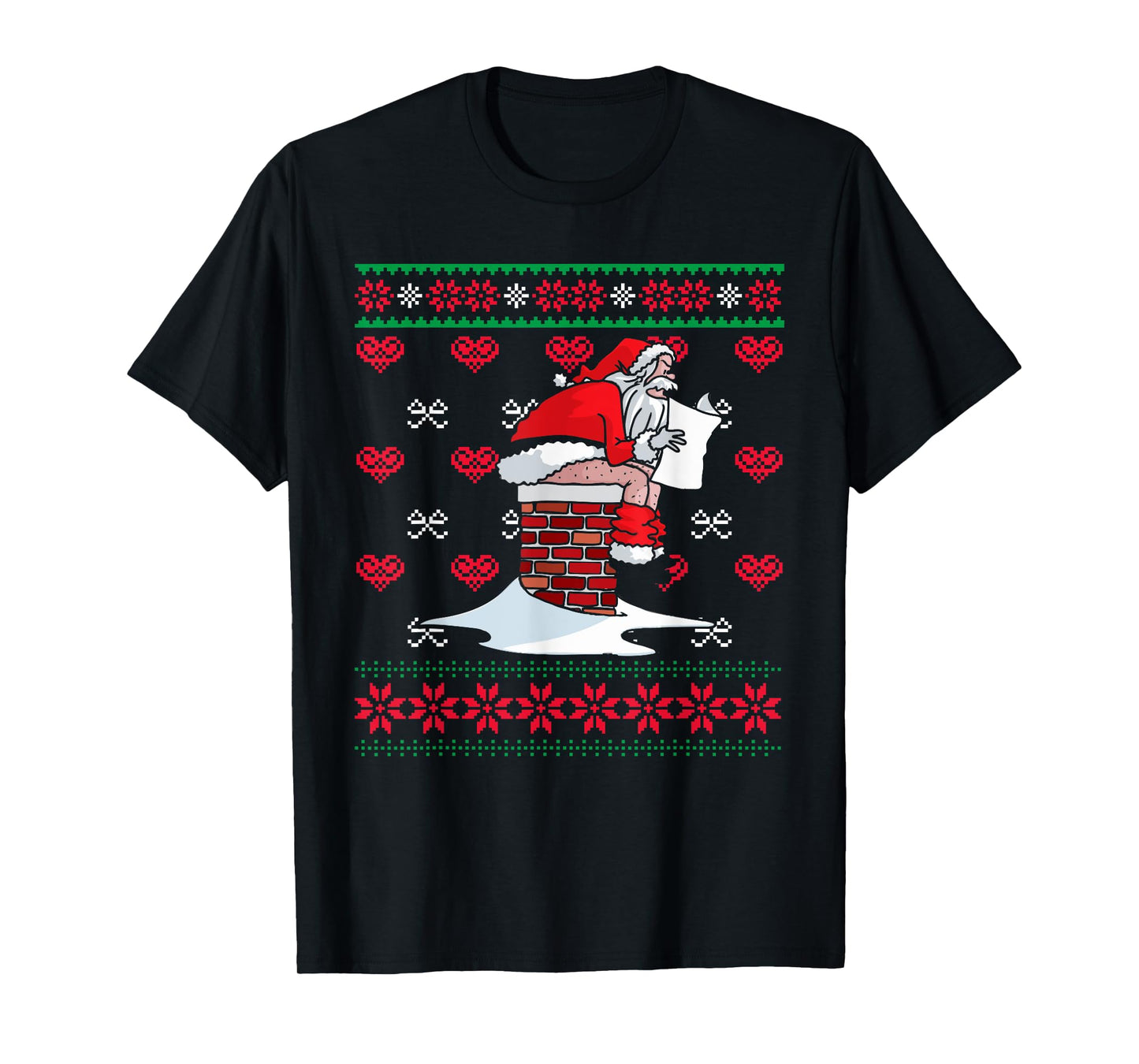 Santa Pooping Down Chimney Ugly Xmas Sweater Christmas T-Shirt