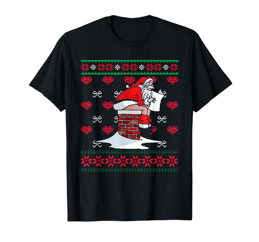 Santa Pooping Down Chimney Ugly Xmas Sweater Christmas T-Shirt