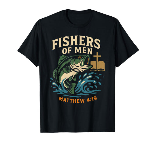 Fishers of Men Matthew 4:19 Christian Fishing Bible Verse T-Shirt