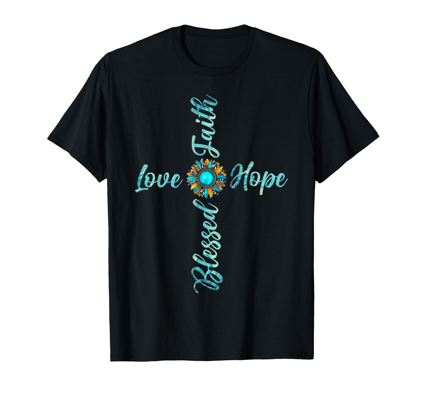 Jesus Faith Hope Love Sunflower Leopard Christian Women T-Shirt