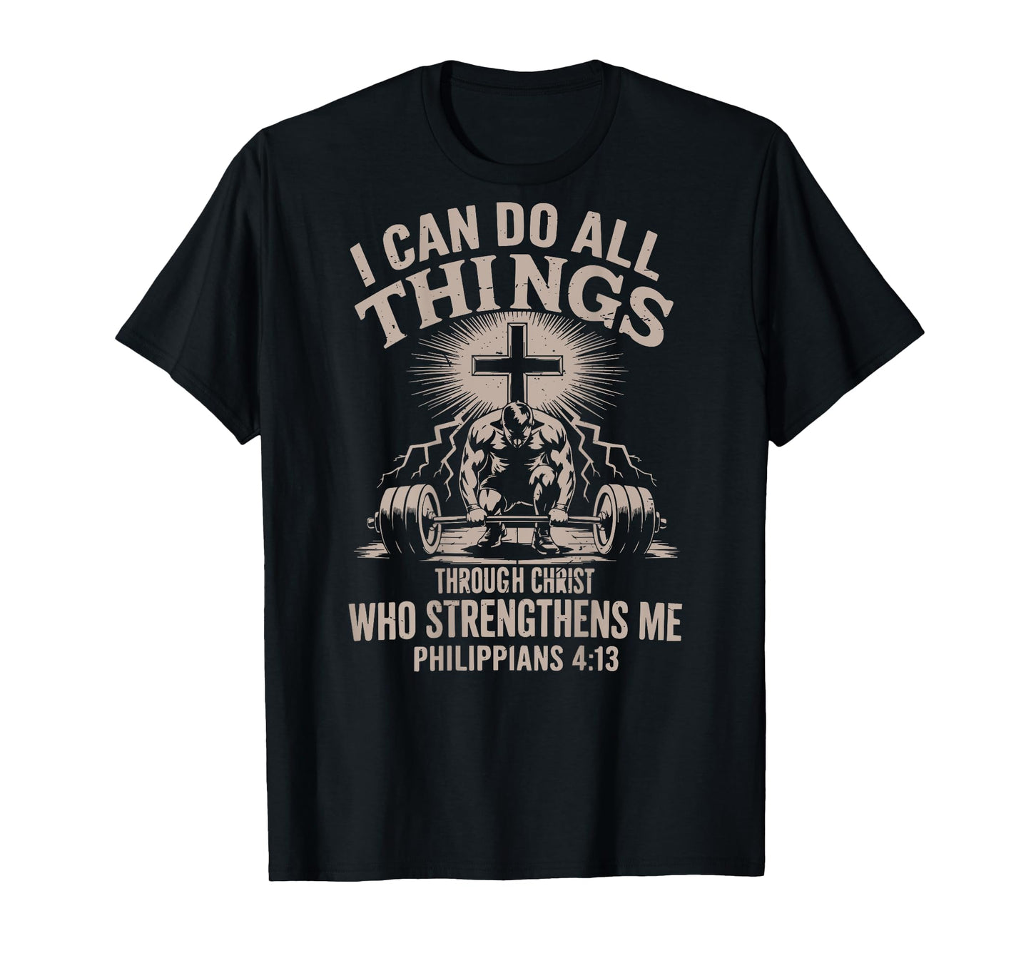 Can Do All Things Christian Workout Gym Weightlifting Cross T-Shirt