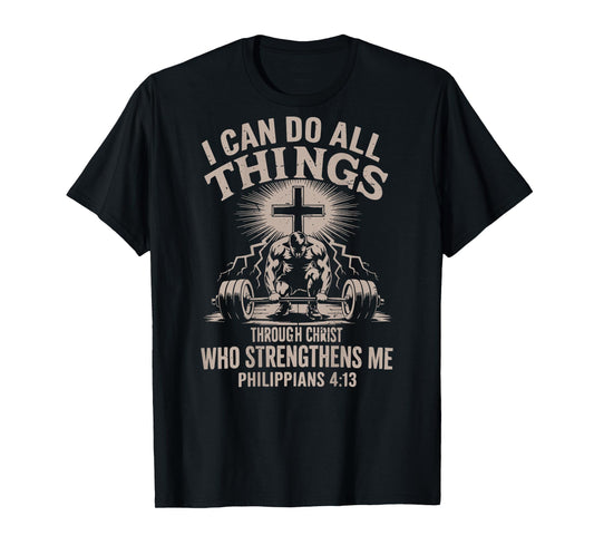 Can Do All Things Christian Workout Gym Weightlifting Cross T-Shirt