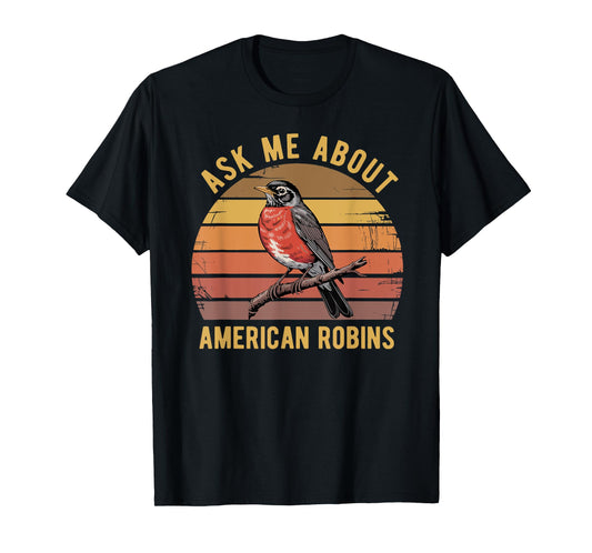 American Robin Bird Watching Lover Vintage Retro Sunset T-Shirt