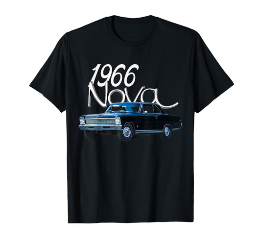 1966 66 Chevys Nova Classic Car Old School Muscle Blue Car T-Shirt