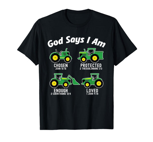 Bible Verse Tractor Truck Toddler Kids Farm God Says I Am T-Shirt