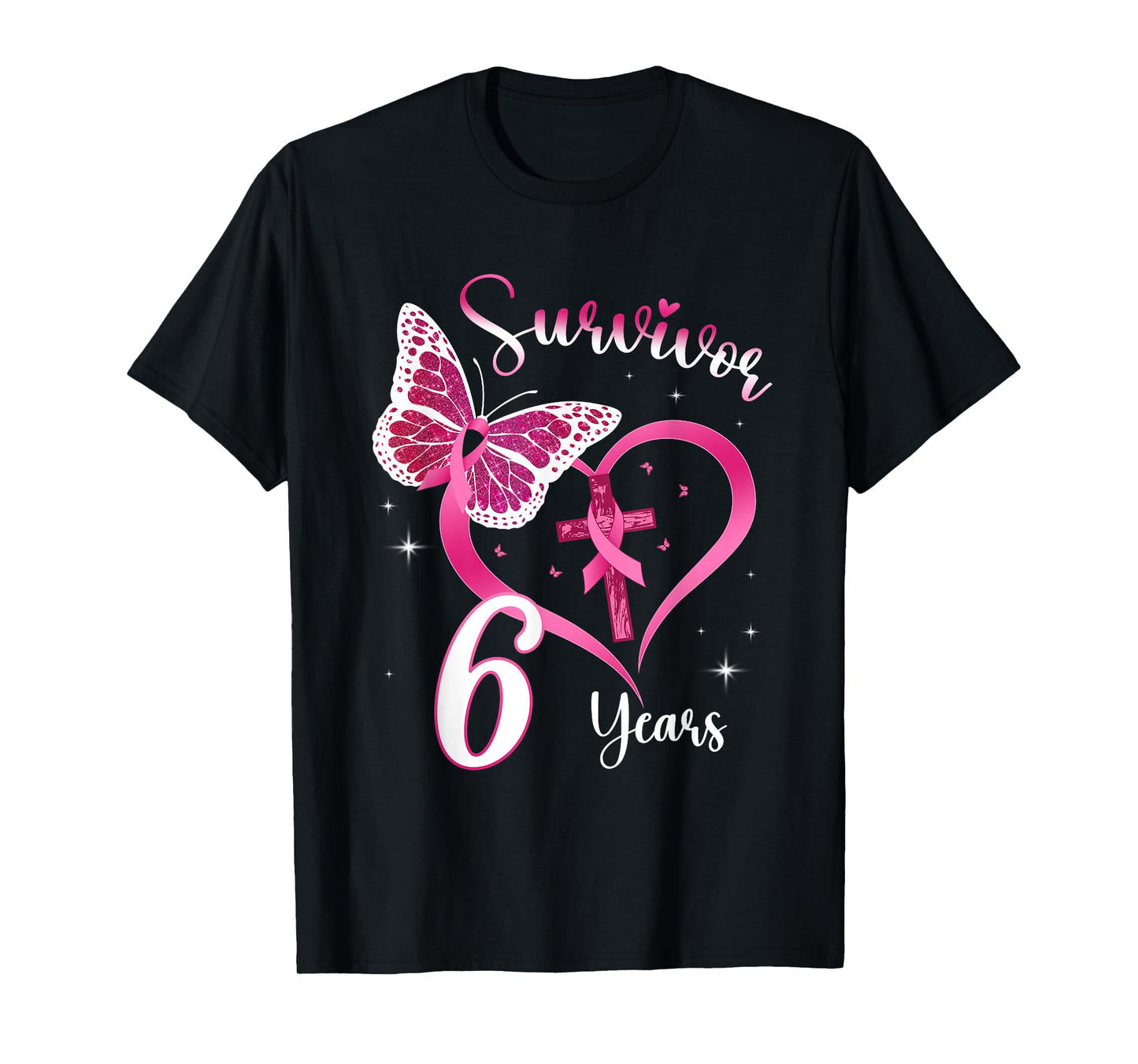 Breast Cancer Survivor Pink Ribbon Butterfly 6 Years Gift T-Shirt