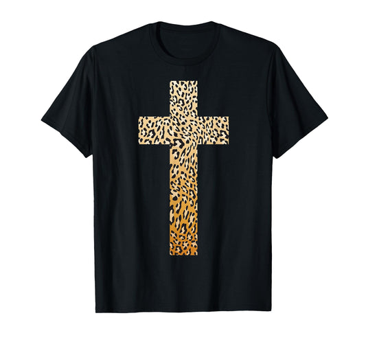 Cute Leopard Print Christian Cross | Funny Panther Love Gift T-Shirt