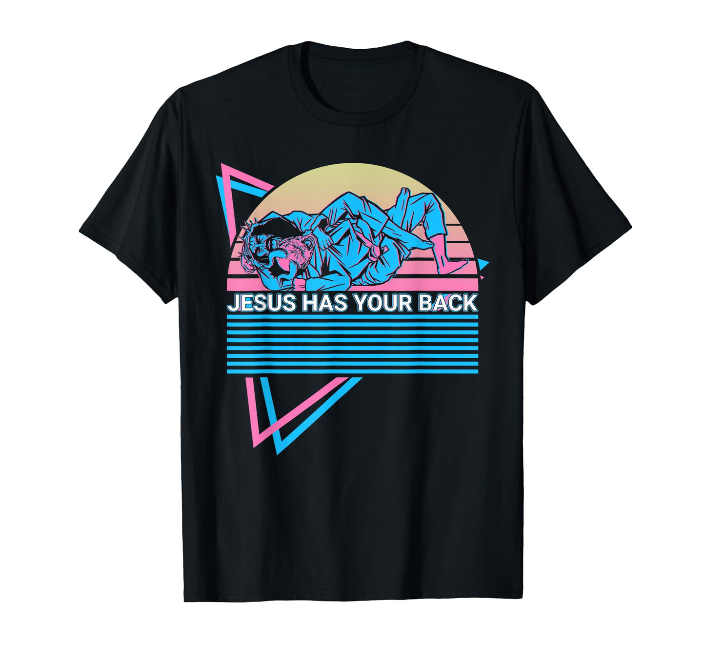 Funny Jiu Jitsu BJJ Retro Jesus Has Your Back T-Shirt