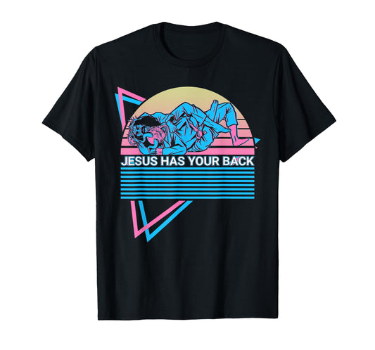 Funny Jiu Jitsu BJJ Retro Jesus Has Your Back T-Shirt