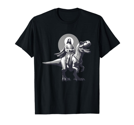 Funny Jesus Riding T-Rex Dinosaur Meme Parody for Believers T-Shirt