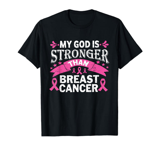 God Stronger Breast Cancer Awareness Christian Religious T-Shirt