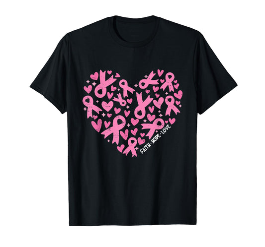 Faith Hope Love Breast Cancer Awareness Pink Ribbon Warrior T-Shirt