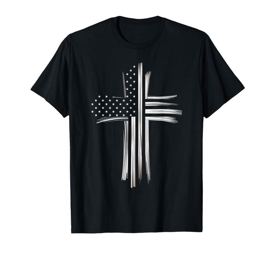 Christian Cross American Flag Faith USA Patriot T-Shirt