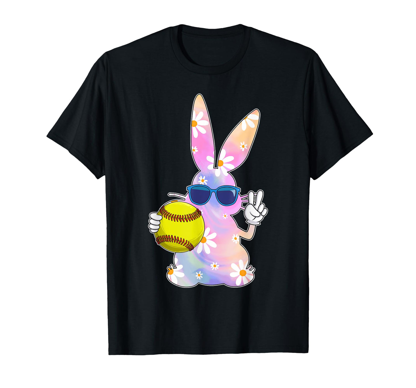 Groovy Cute Easter Bunny Softball Easter Day Men Boys Girls T-Shirt