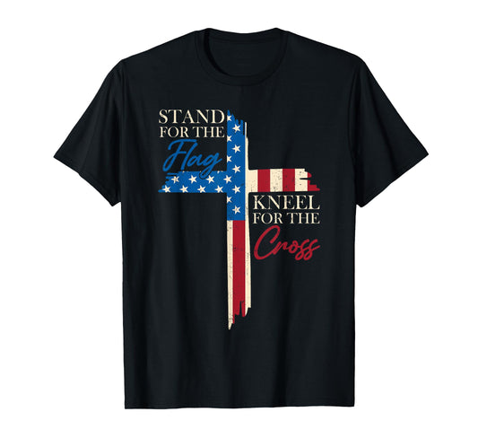 Stand For The Flag Kneel For The Cross Christian USA Flag T-Shirt