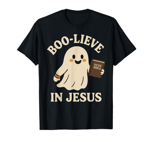 Boo-Lieve in Jesus Believe Holy Ghost Christian Halloween T-Shirt