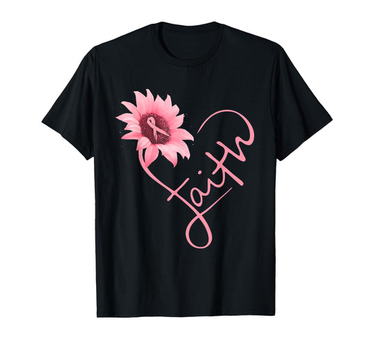 Breast Cancer Shirt Women Pink Ribbon Daisy Faith T-Shirt