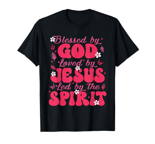 Blessed By God Loved By Jesus Butterfly Floral Christian T-Shirt