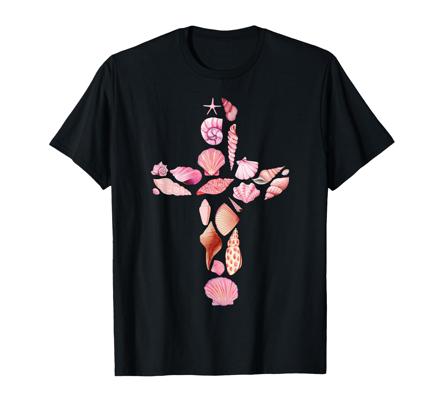 Beachy Ocean Seashell Faith Cross Christian Coquette T-Shirt